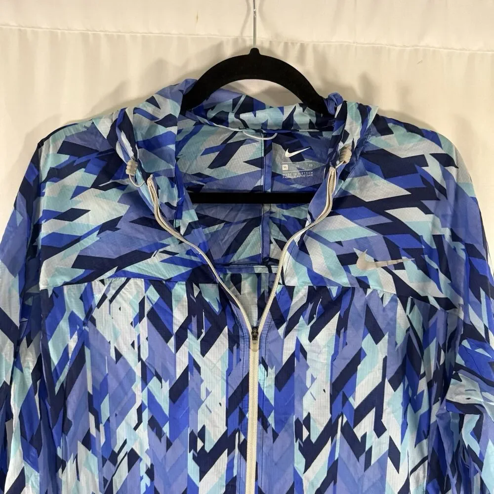Nike Lightweight Running Jacket Women's XL Blue Hooded Full Zip Pockets Rain